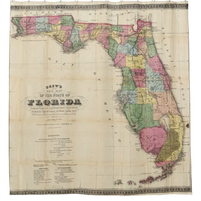 Vintage Map of Florida (1870) Shower Curtain (Front)