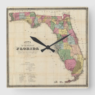 Vintage Map of Florida (1870) Square Wall Clock