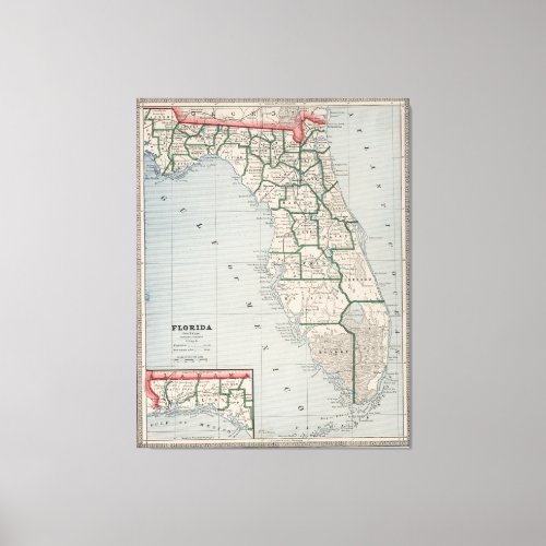 Vintage Map of Florida 1883 Canvas Print