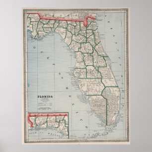 Vintage Map of Florida (1883) Poster