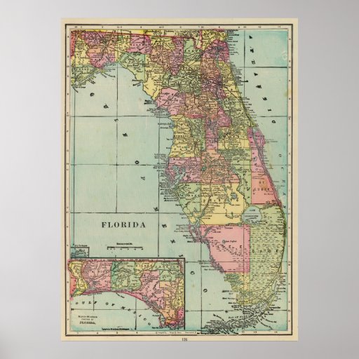 Vintage Map of Florida (1909) Poster