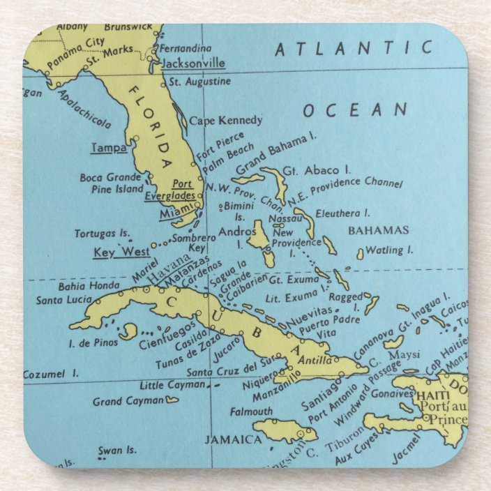 Map Of Florida And Cuba Vintage map of Florida and Cuba coaster | Zazzle.com