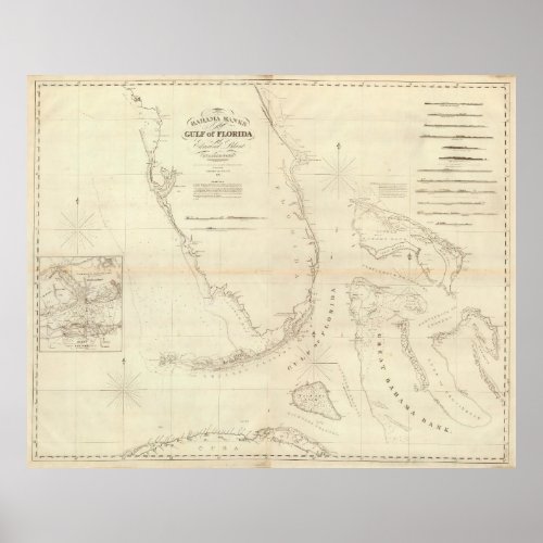 Vintage Map of Florida and The Bahamas 1827 Poster