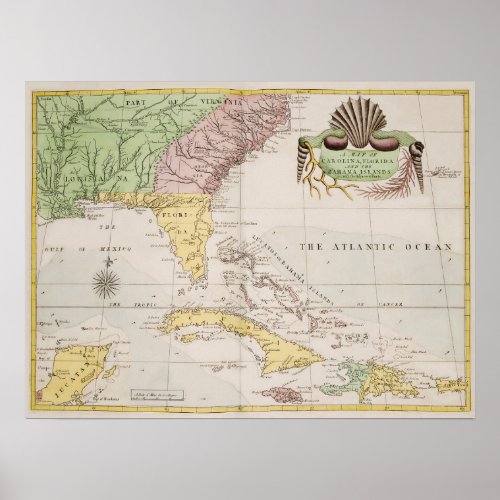 Vintage Map of Florida and the Bahamas Poster