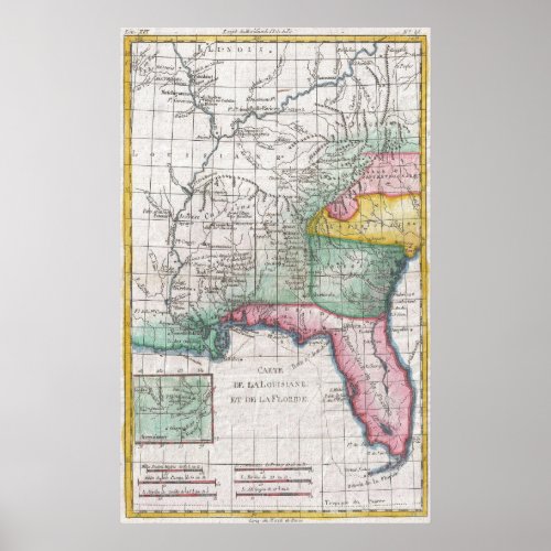 Vintage Map of Florida Georgia and The Carolinas Poster