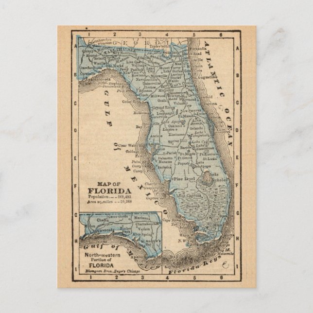 Vintage Map of Florida Postcard (Front)