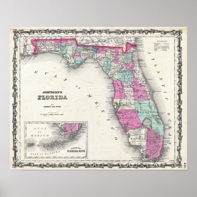 Vintage Map of Florida Poster (Front)