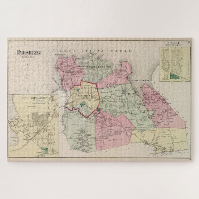 Vintage Map of Flushing Queens (1873) Jigsaw Puzzle (Horizontal)