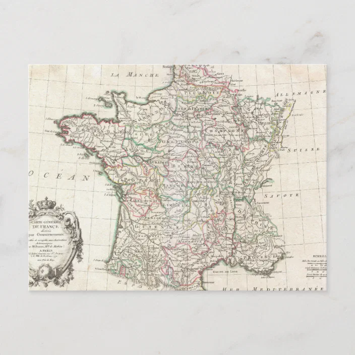 Vintage Map Of France Vintage Map Of France (1771) Postcard | Zazzle.com