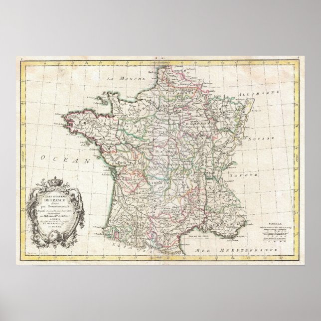 Vintage Map of France (1771) Poster (Front)
