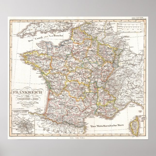 Vintage Map of France (1850) Poster (Front)