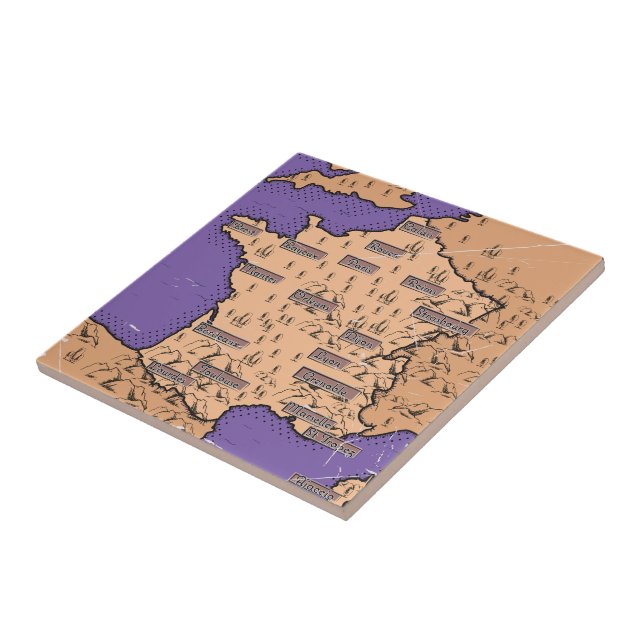 Vintage Map of France Ceramic Tile (Side)