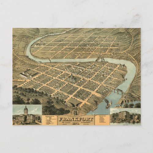 Vintage Map of Frankfort Kentucky Postcard