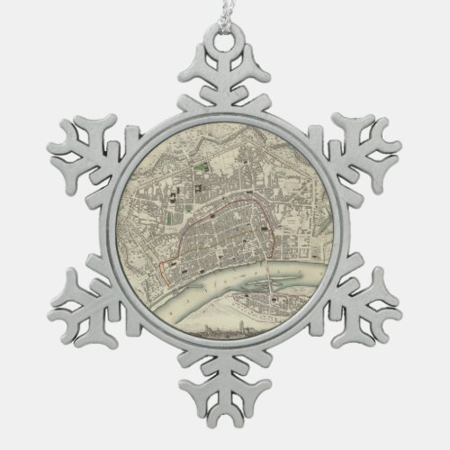 Vintage Map of Frankfurt Germany 1837 Snowflake Pewter Christmas Ornament