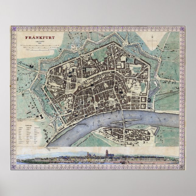 Vintage Map of Frankfurt Germany (1845) Poster (Front)