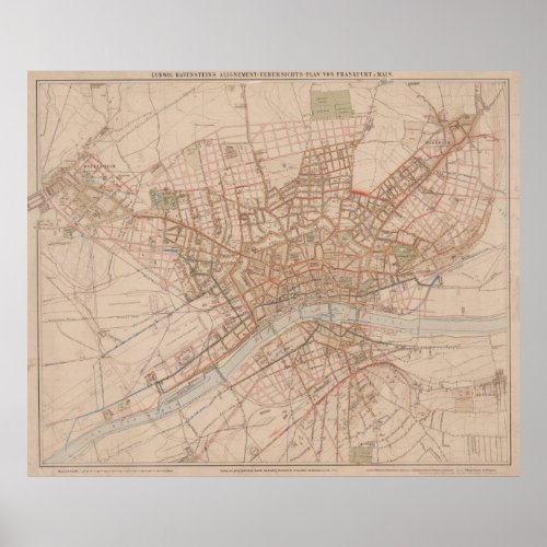 Vintage Map of Frankfurt Germany 1880 Poster