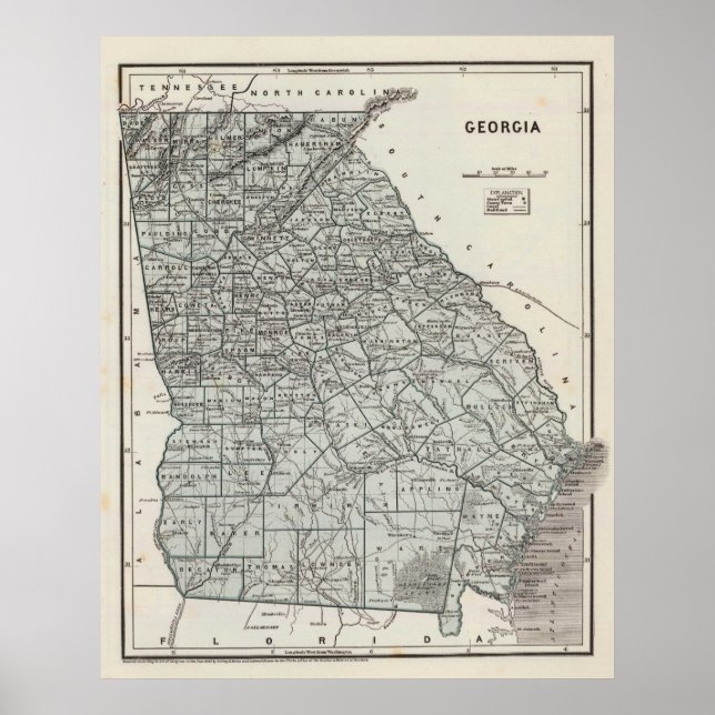 Vintage Map of Georgia (1845) Poster (Front)