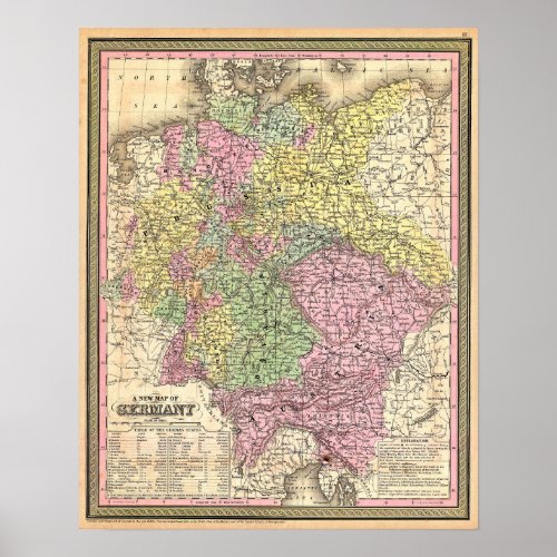 Vintage Map of Germany 1853 Poster