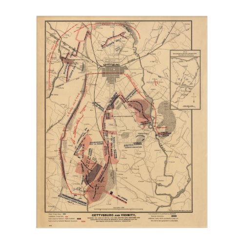 Vintage Map of Gettysburg and Vicinity July 1863 Acrylic Print