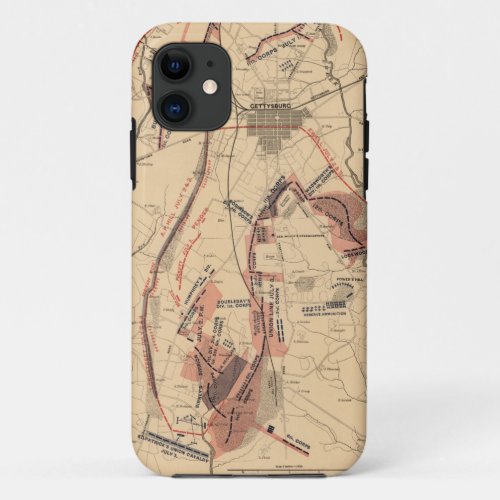 Vintage Map of Gettysburg and Vicinity July 1863 iPhone 11 Case