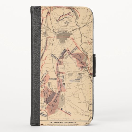Vintage Map of Gettysburg and Vicinity July 1863 iPhone X Wallet Case