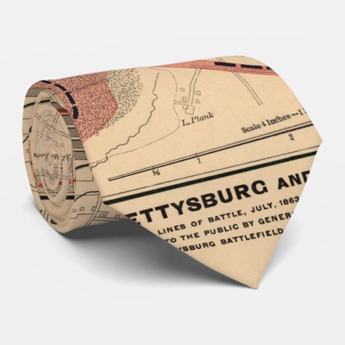 Vintage Map of Gettysburg and Vicinity July 1863 Neck Tie