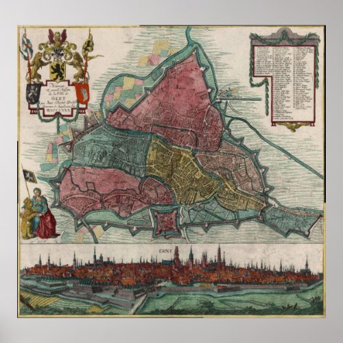 Vintage Map of Ghent Belgium 1780 Poster