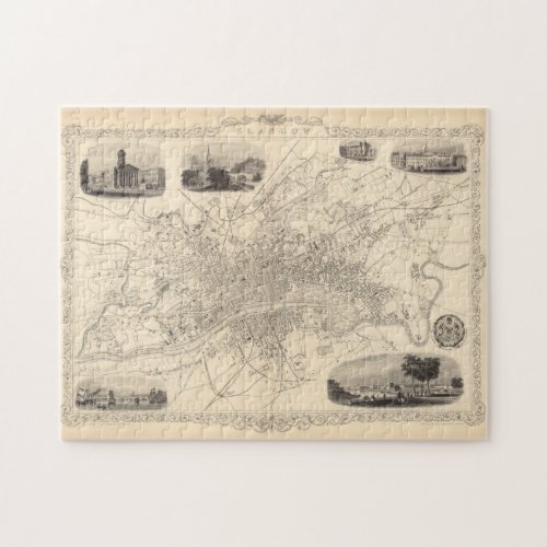 Vintage Map of Glasgow Scotland 1851 Jigsaw Puzzle