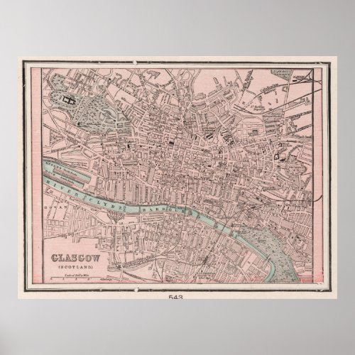 Vintage Map of Glasgow Scotland 1901 Poster