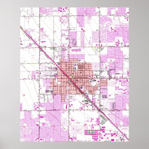 Vintage Map of Glendale Arizona 1957 Poster