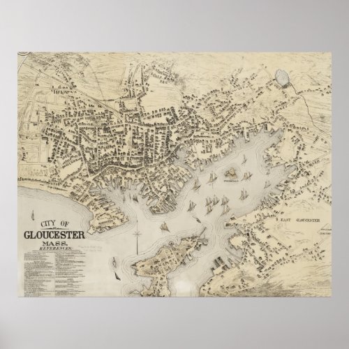 Vintage Map of Gloucester Massachusetts 1873 Poster