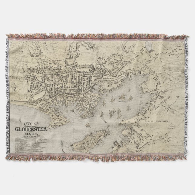 Vintage Map of Gloucester Massachusetts (1873) Throw Blanket (Front)