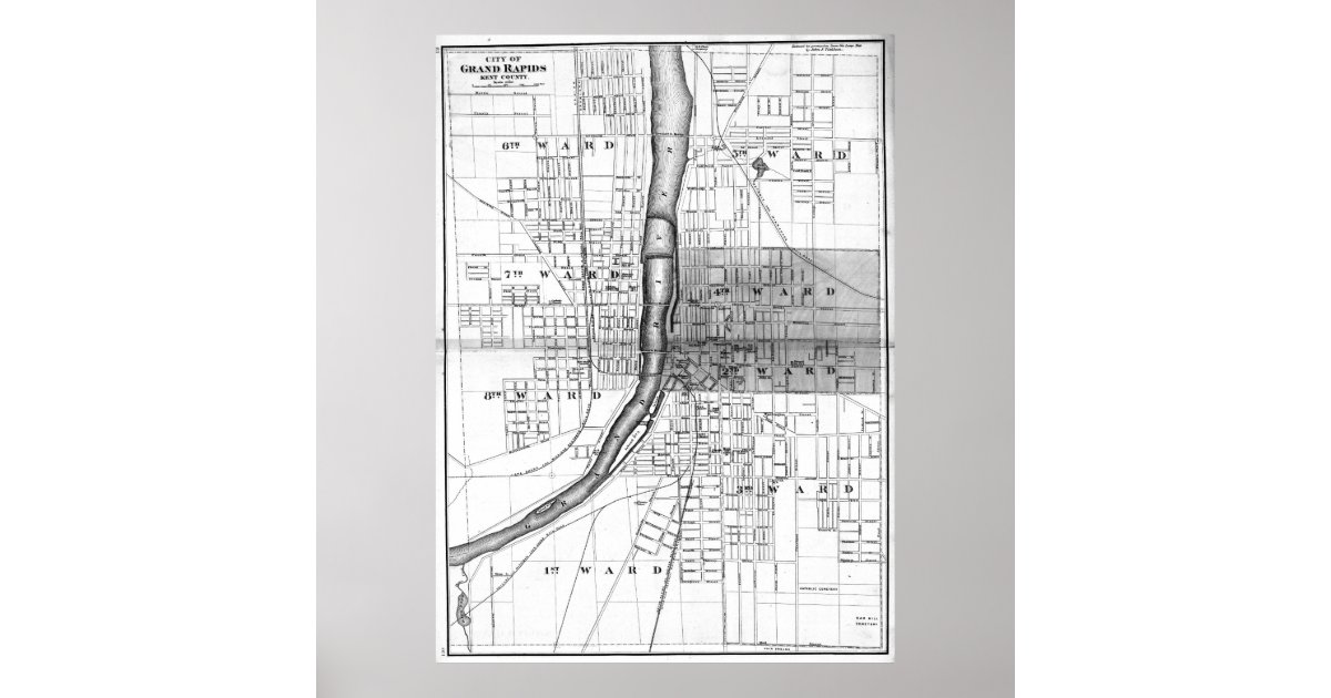 Vintage Map Of Grand Rapids Michigan 1873 Bw Poster Zazzle Com Vintage Map Of Grand Rapids Michigan 1873 Bw Poster Zazzle Com