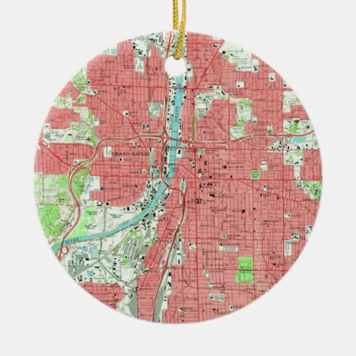 Vintage Map of Grand Rapids Michigan 1967 Ceramic Ornament