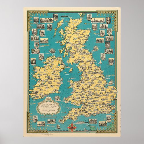Vintage Map of Great Britain Poster