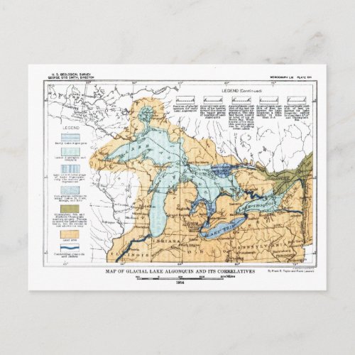 Vintage Map of Great Lakes Postcard