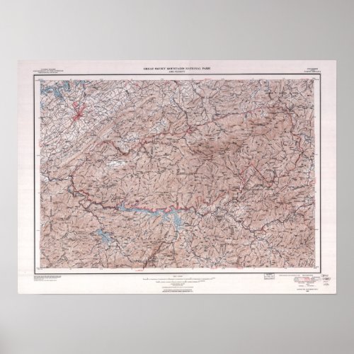 Vintage Map of Great Smoky Mountains National Park Poster