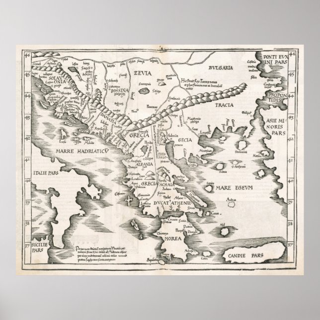 Vintage Map of Greece (1525) Poster (Front)