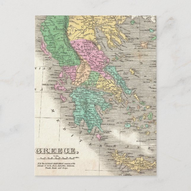 Vintage Map of Greece (1827) Postcard (Front)