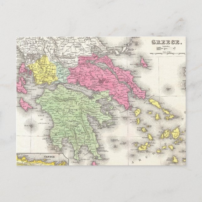 Vintage Map of Greece (1853) Postcard (Front)