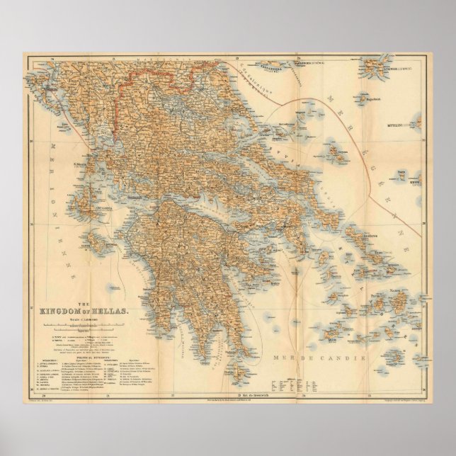 Vintage Map of Greece (1894) Poster (Front)