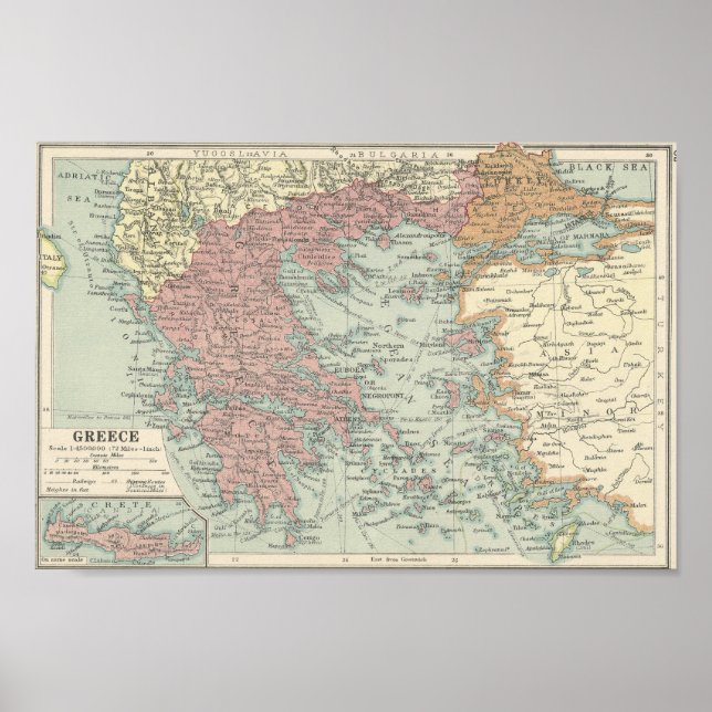 Vintage Map Of Greece Poster (Front)
