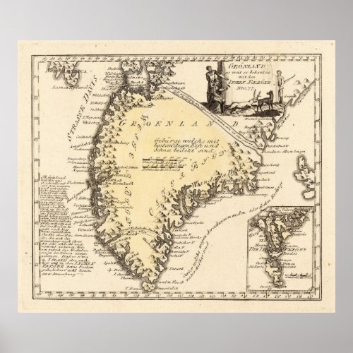 Vintage Map of Greenland 1791 Poster
