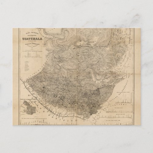 Vintage Map of Guatemala 1859 Postcard