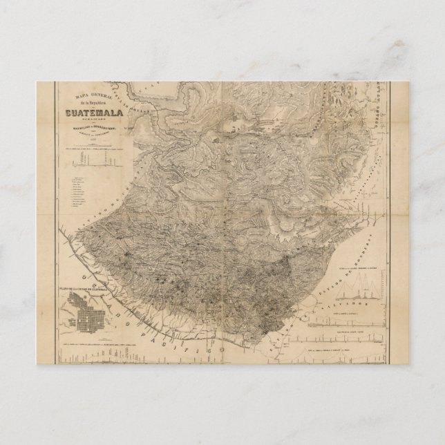 Vintage Map of Guatemala (1859) Postcard (Front)