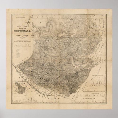 Vintage Map of Guatemala 1859 Poster