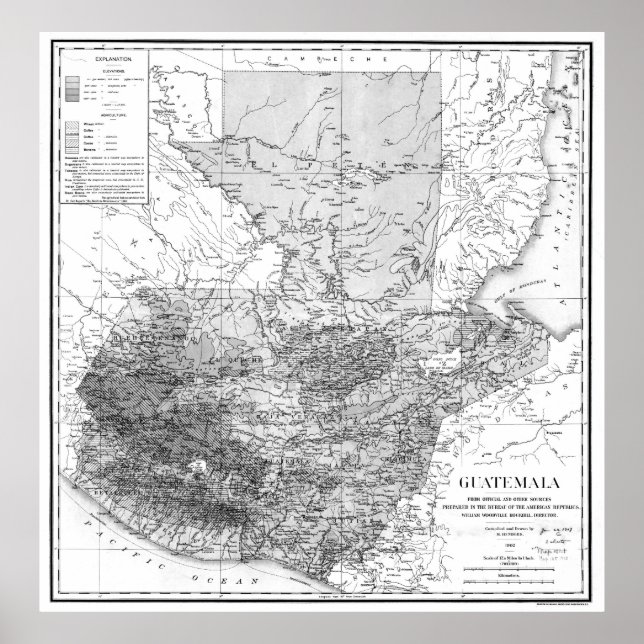 Vintage Map of Guatemala (1902) BW Poster (Front)