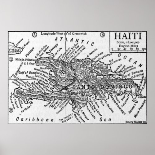 Vintage Map of Haiti 1911 Poster