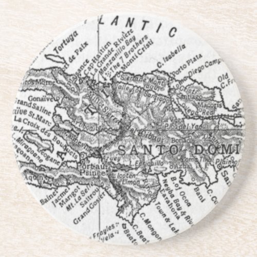 Vintage Map of Haiti 1911 Sandstone Coaster