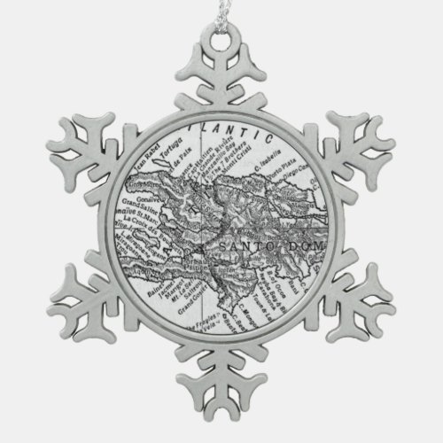 Vintage Map of Haiti 1911 Snowflake Pewter Christmas Ornament